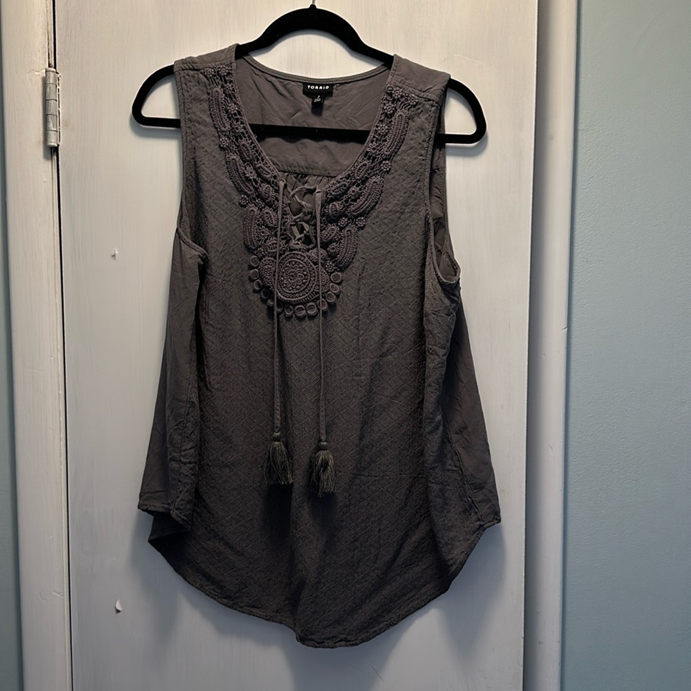 Torrid Dark Grey Lace Up Tank 2x